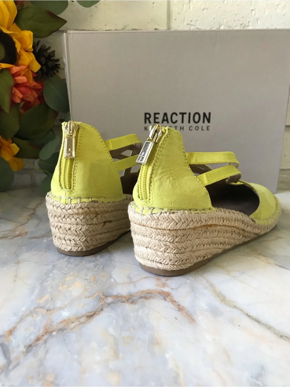 Reaction Kenneth Cole Lemongrass Espadrille Wedge Sandals Size 6.5